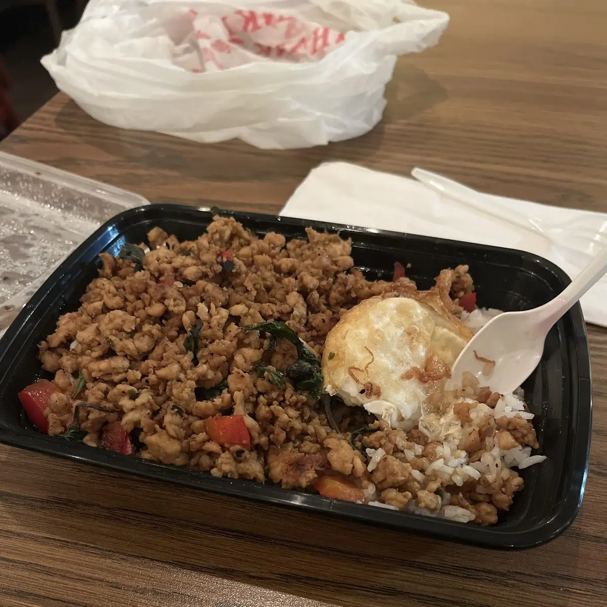 Basil Ground Chicken and Fried Eggs