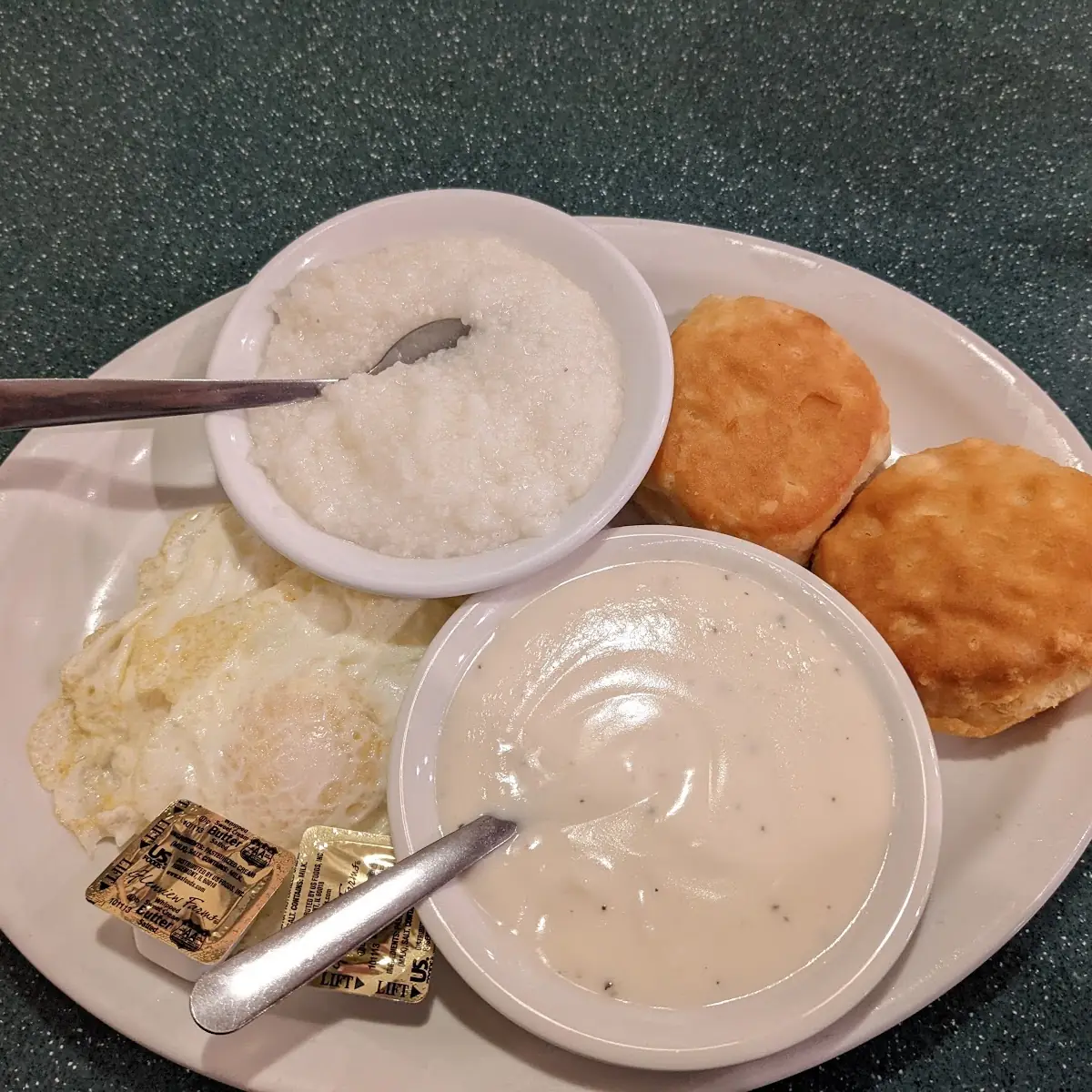 Eggs Gravy Biscuits and Grits