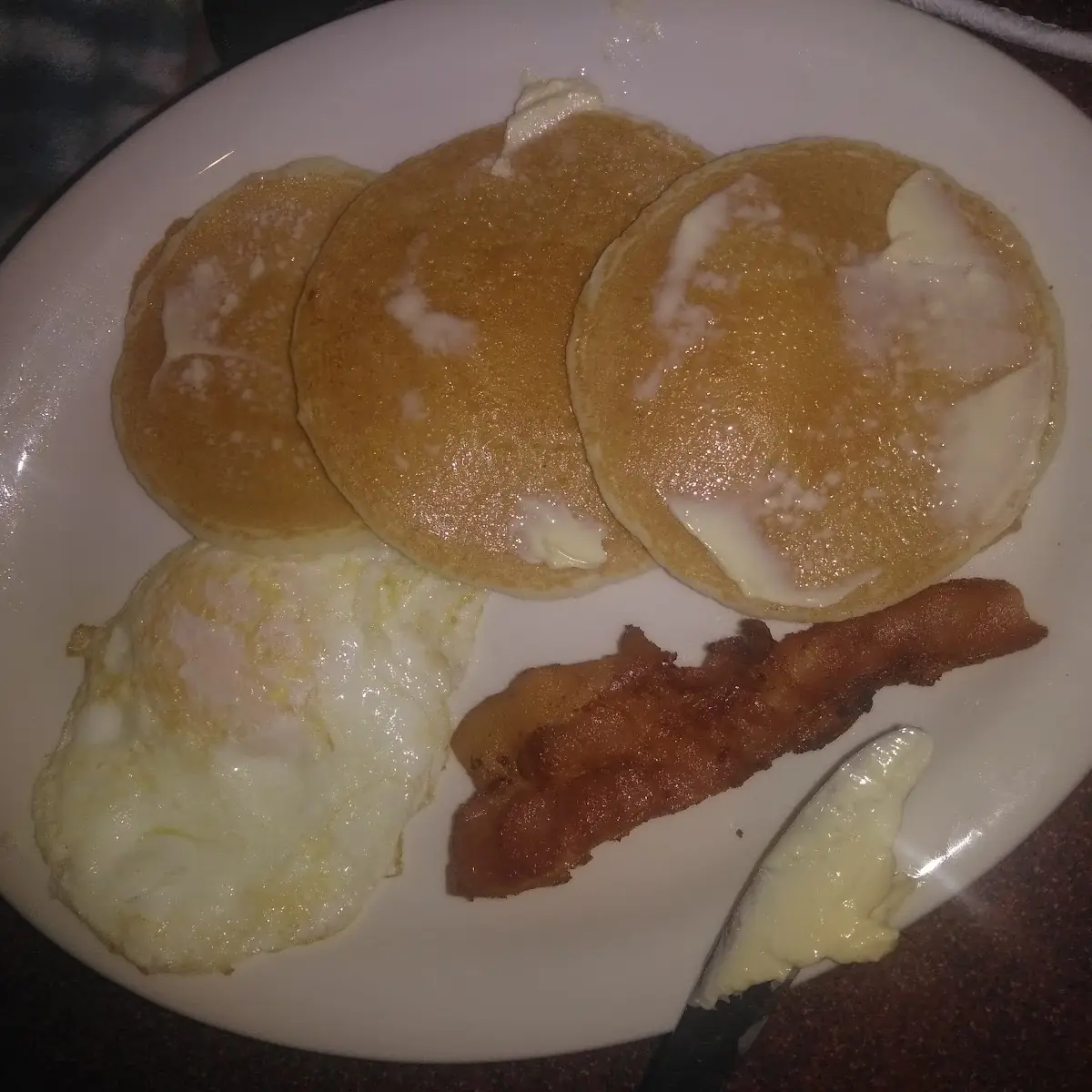 Kid's Pancakes Eggs Bacon