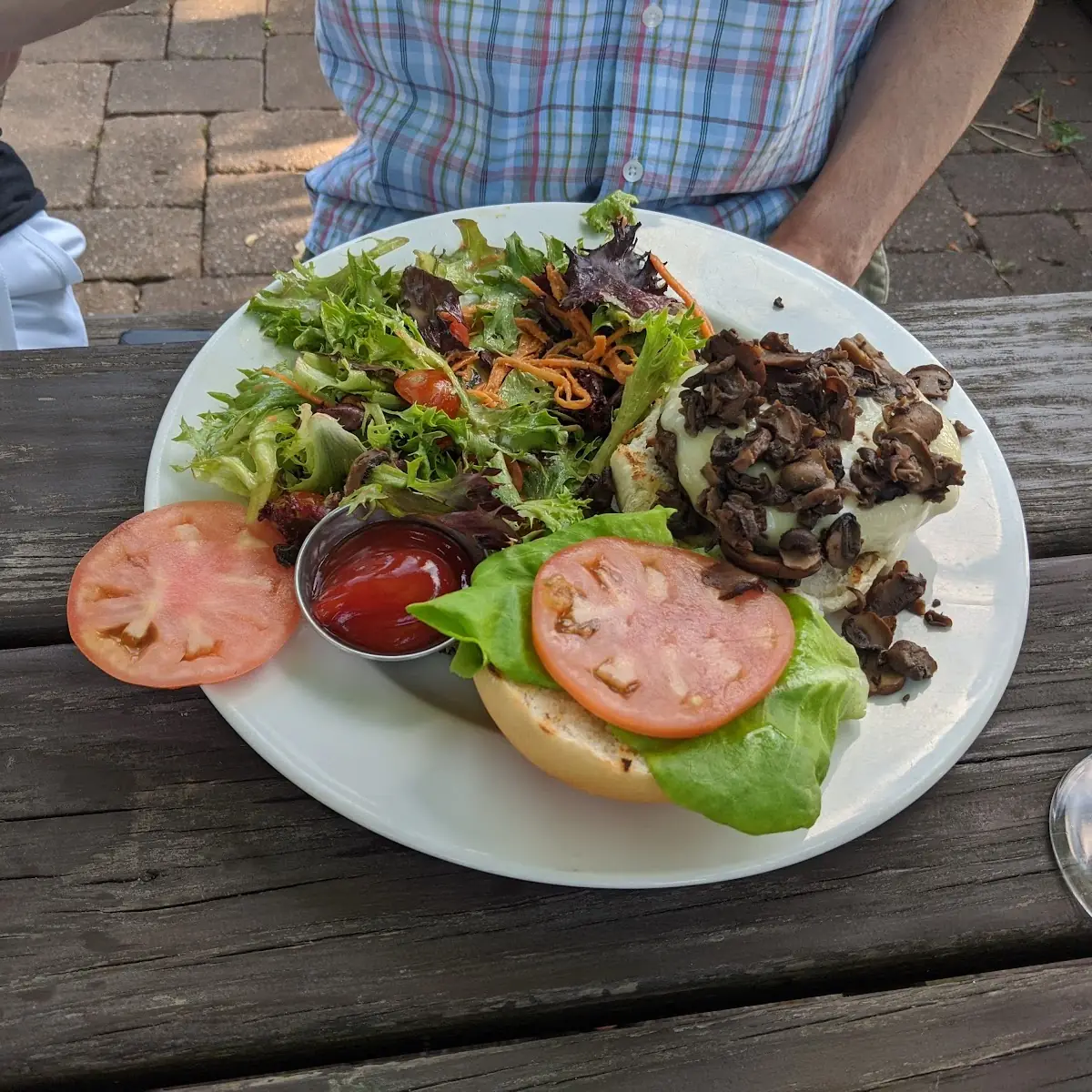 Mushroom Cheeseburger with Side Salad