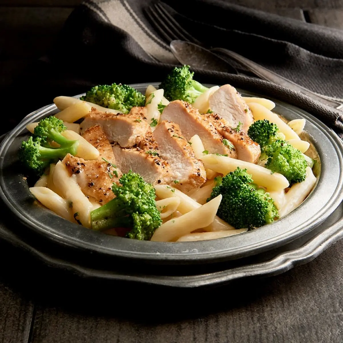 Chicken & Broccoli Pasta with One Breadstick