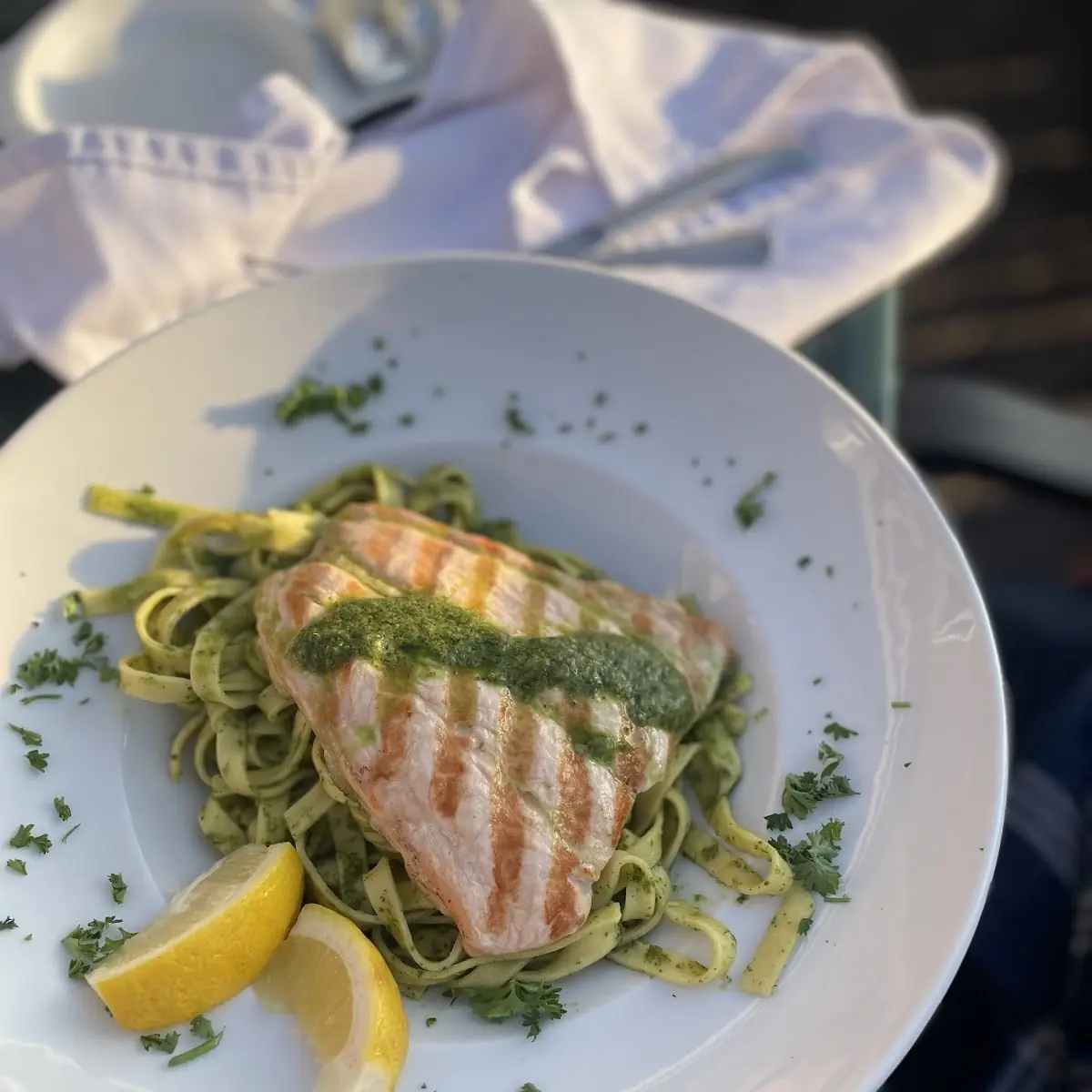 Atlantic Salmon with Basil Pesto Sauce