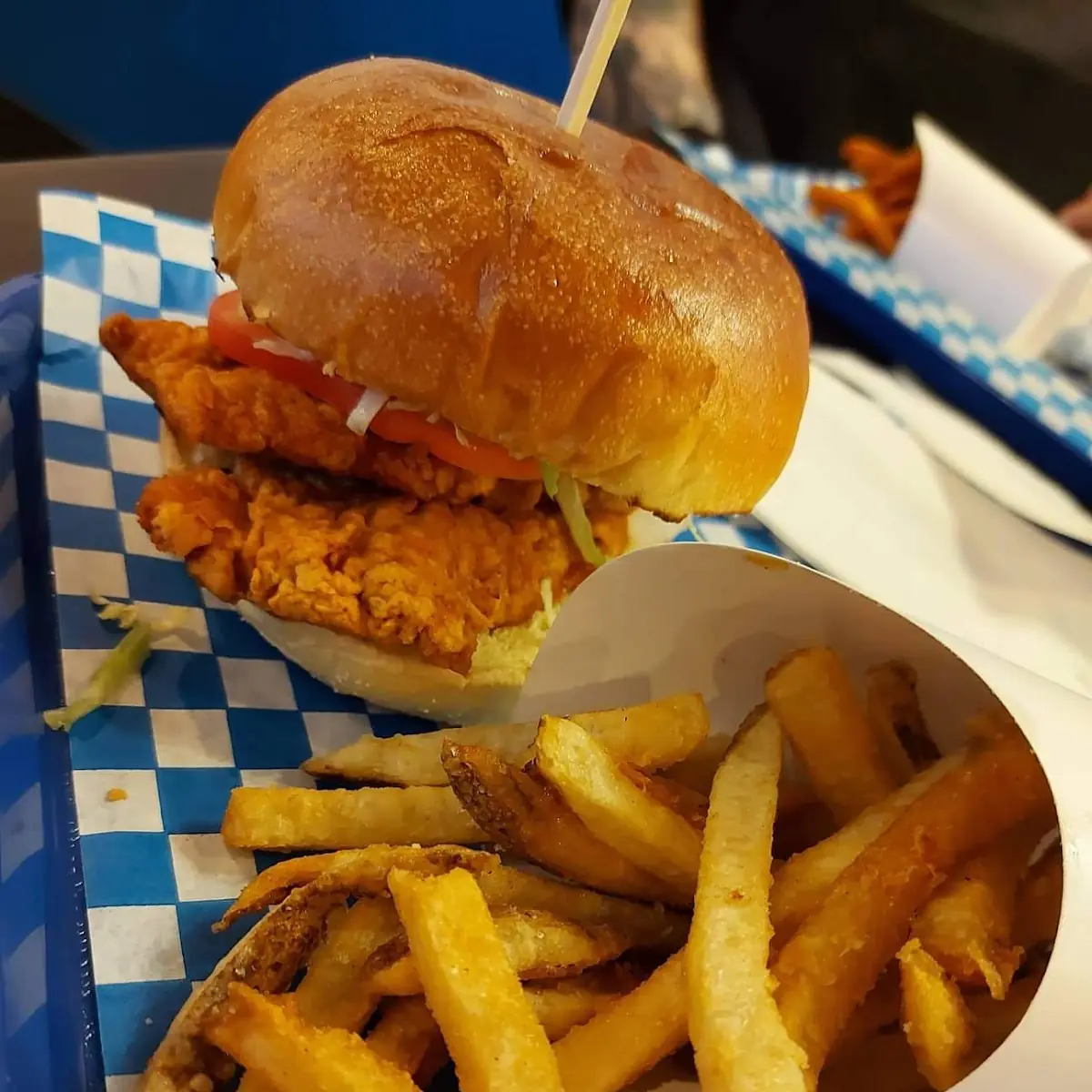 Crispy Chicken Burger and Fries