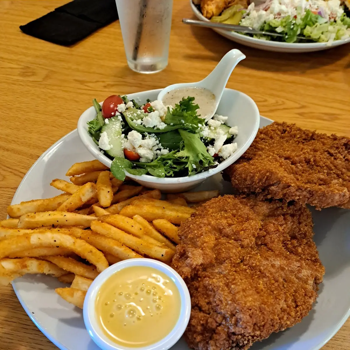Breaded Chicken Strips with Fries and Salad
