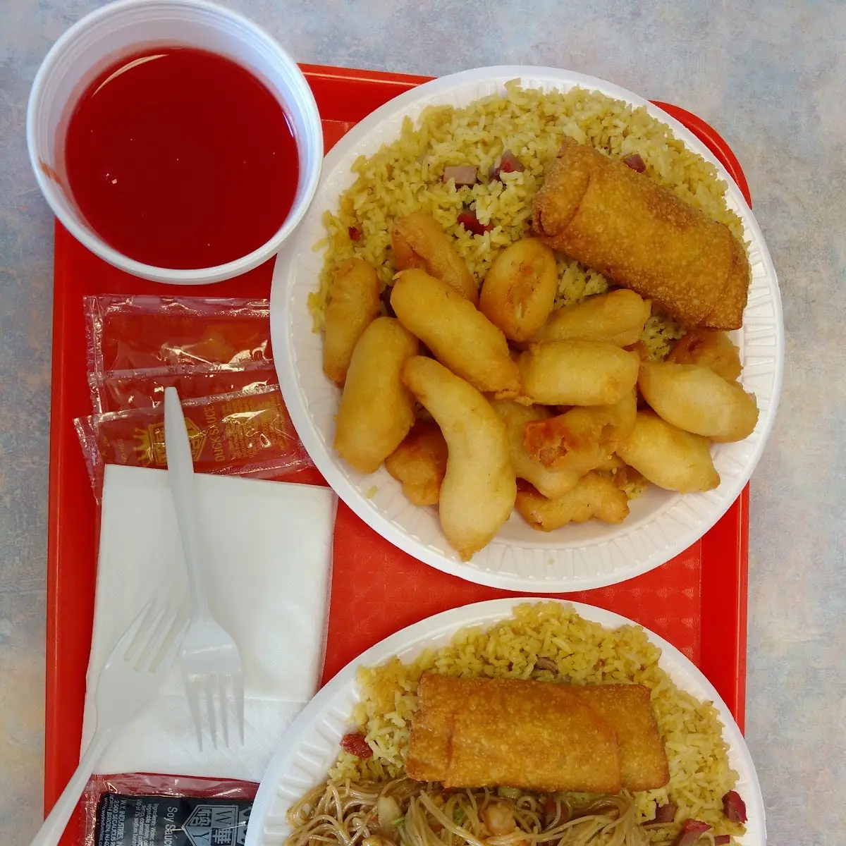 Egg Roll and Pork Fried Rice