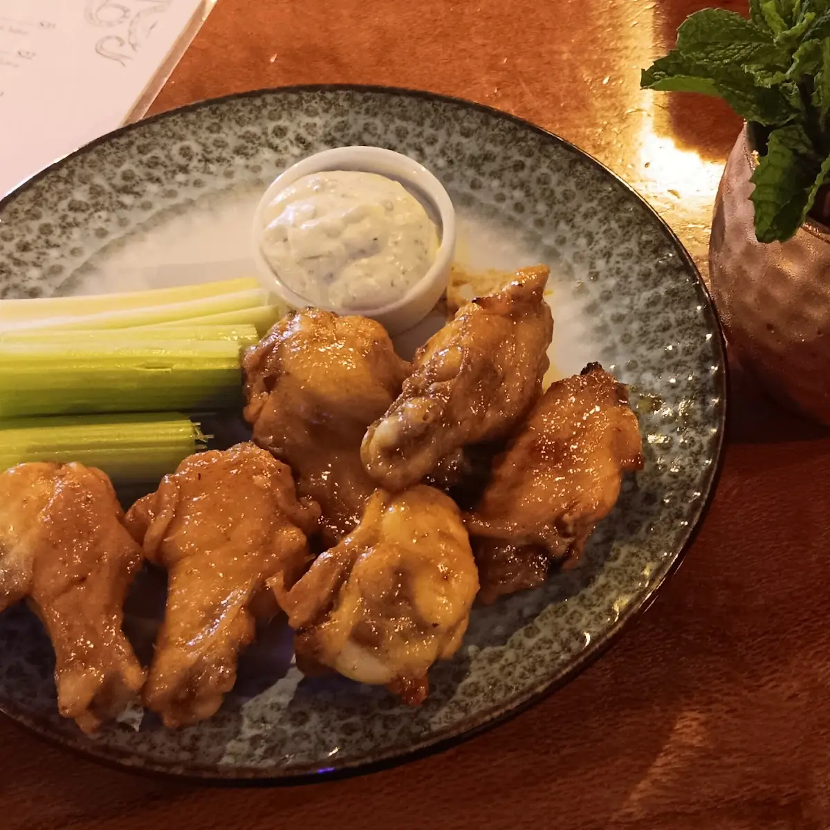 Honey Sriracha Wings and Moscow Mule