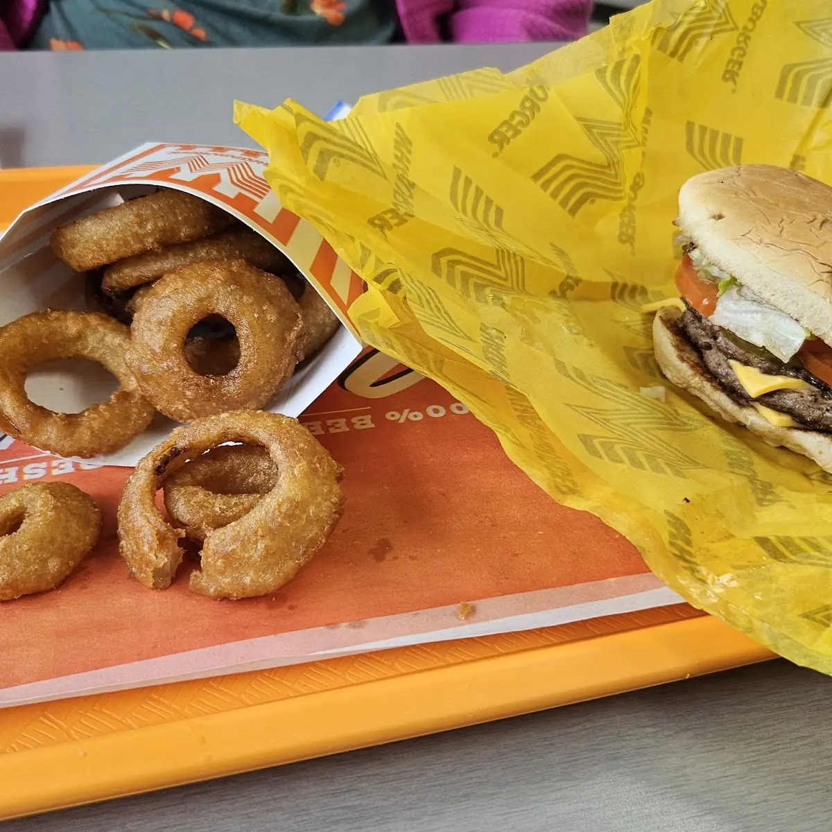 Double Cheeseburger with Onion Rings
