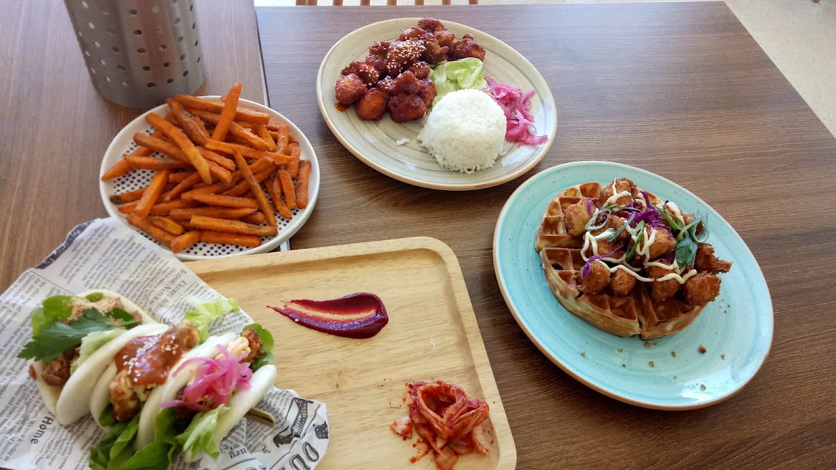 Chicken and Waffles Sweet Potato Chips Bao Buns Korean Chicken