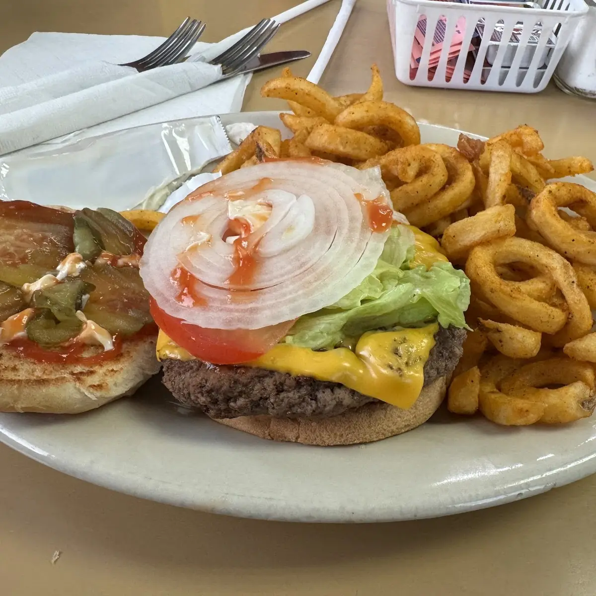 Burger and Curly Fries