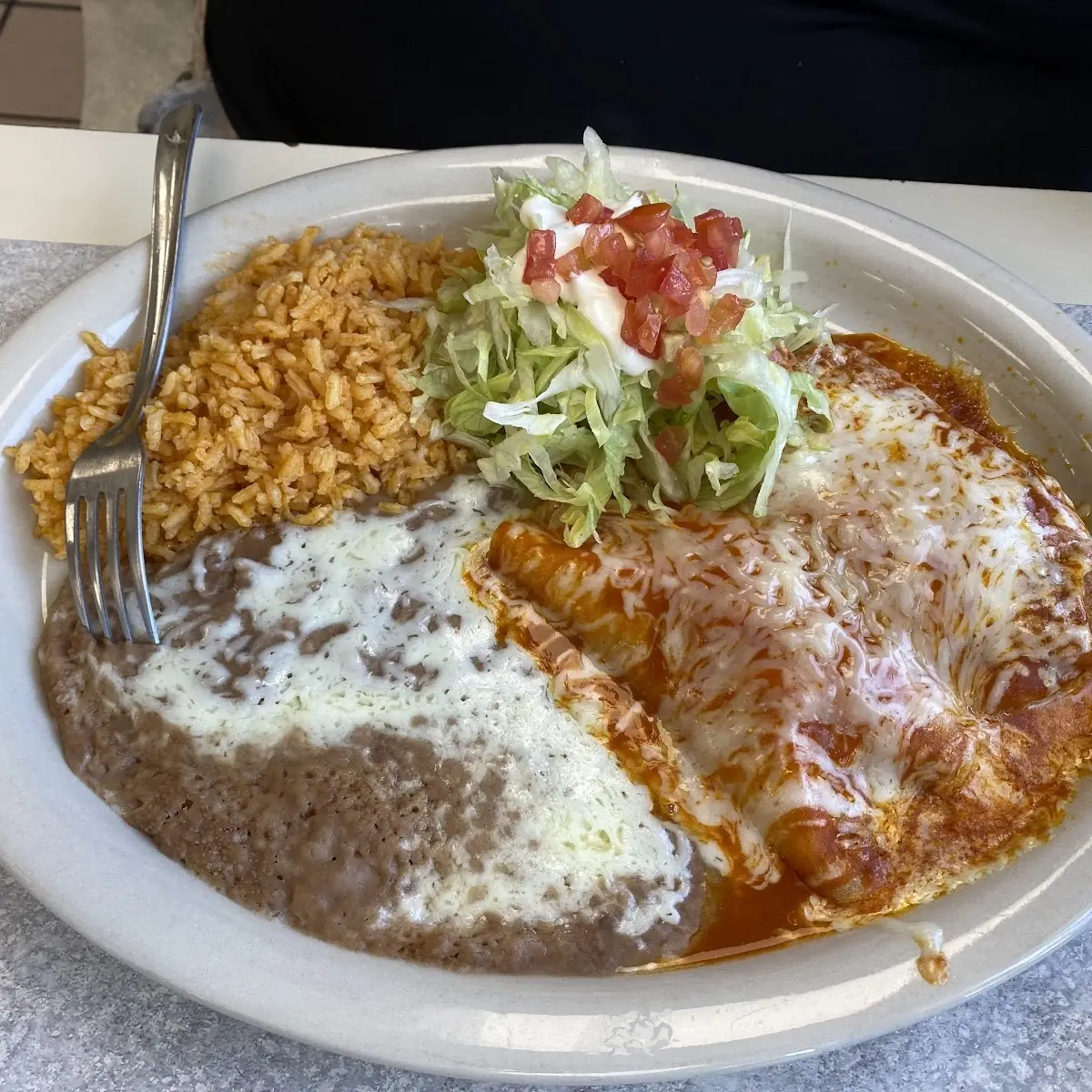 Cheese Enchilada Rice and Beans Combo