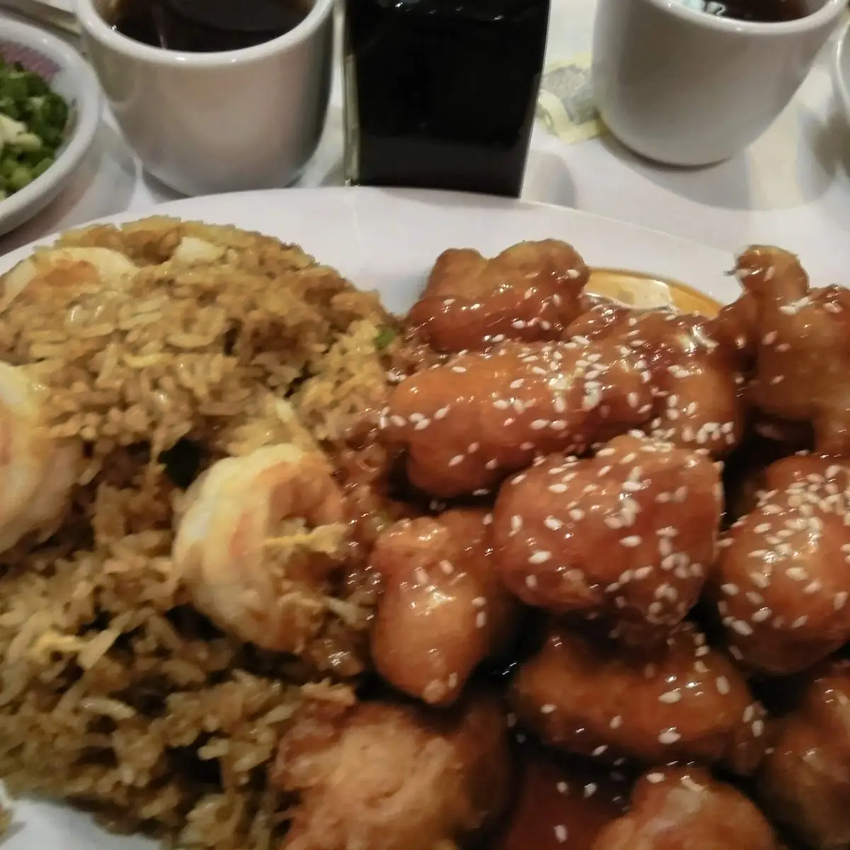 Sesame Chicken Dinner w Shrimp Fried Rice