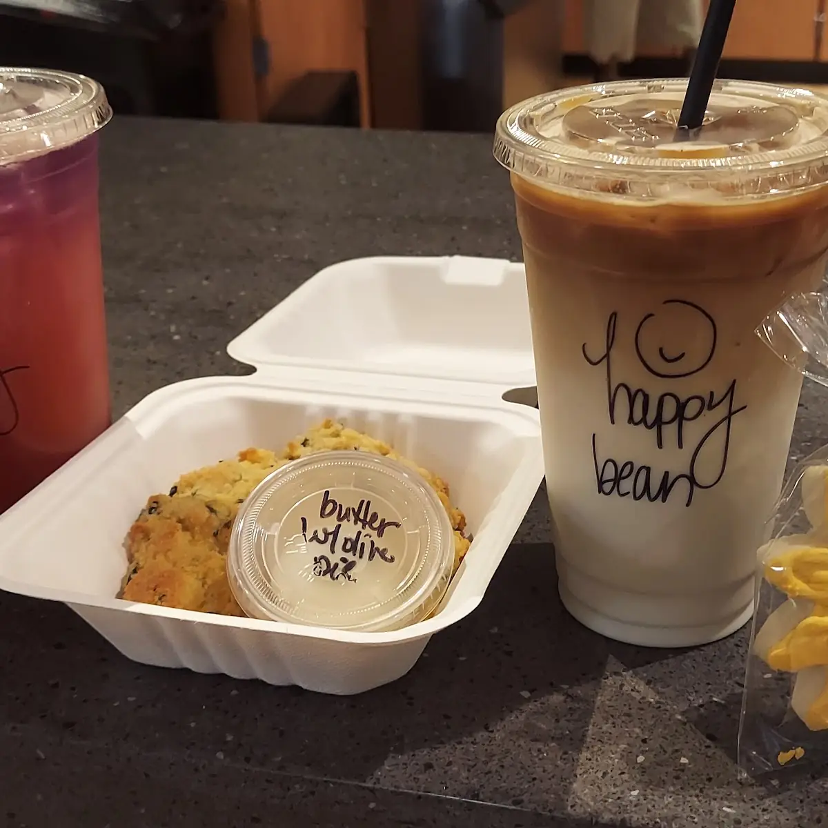Iced Caramel Macchiato and Spinach Cheese Biscuit