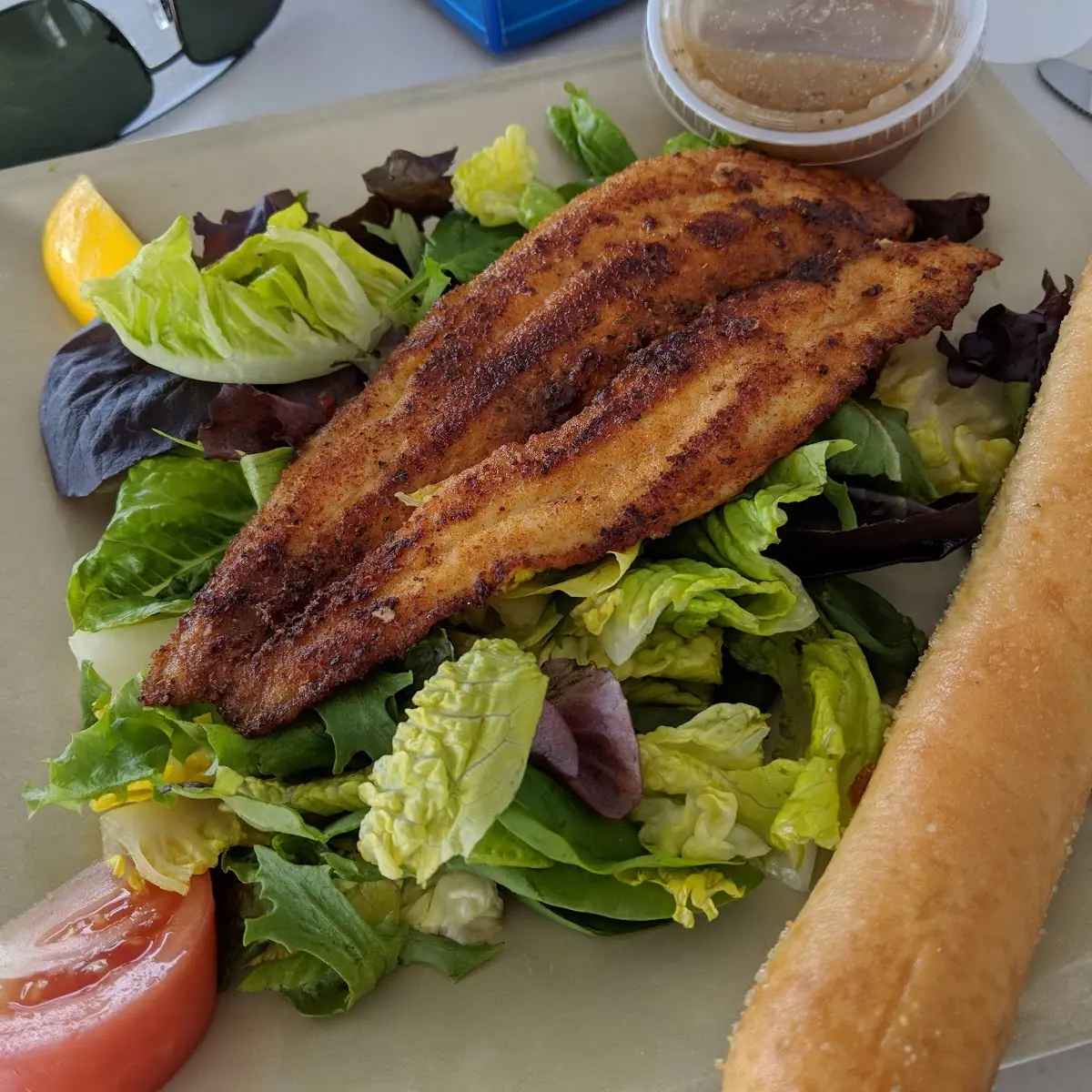 Salad Greens with Blackened Fish