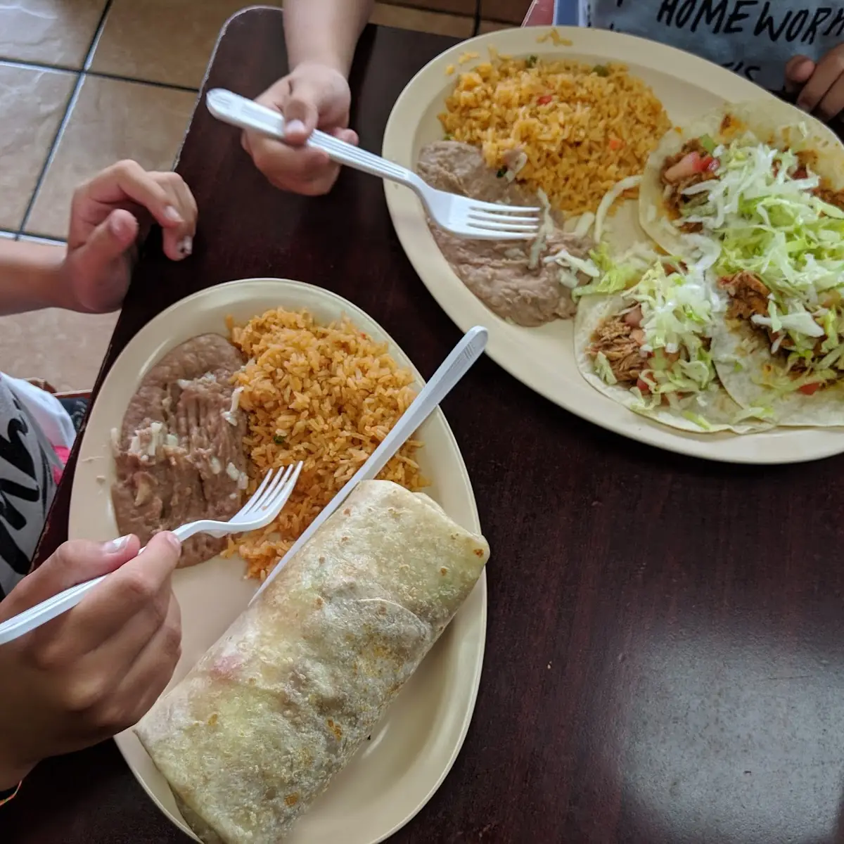 Steak Burrito and Chicken Tacos