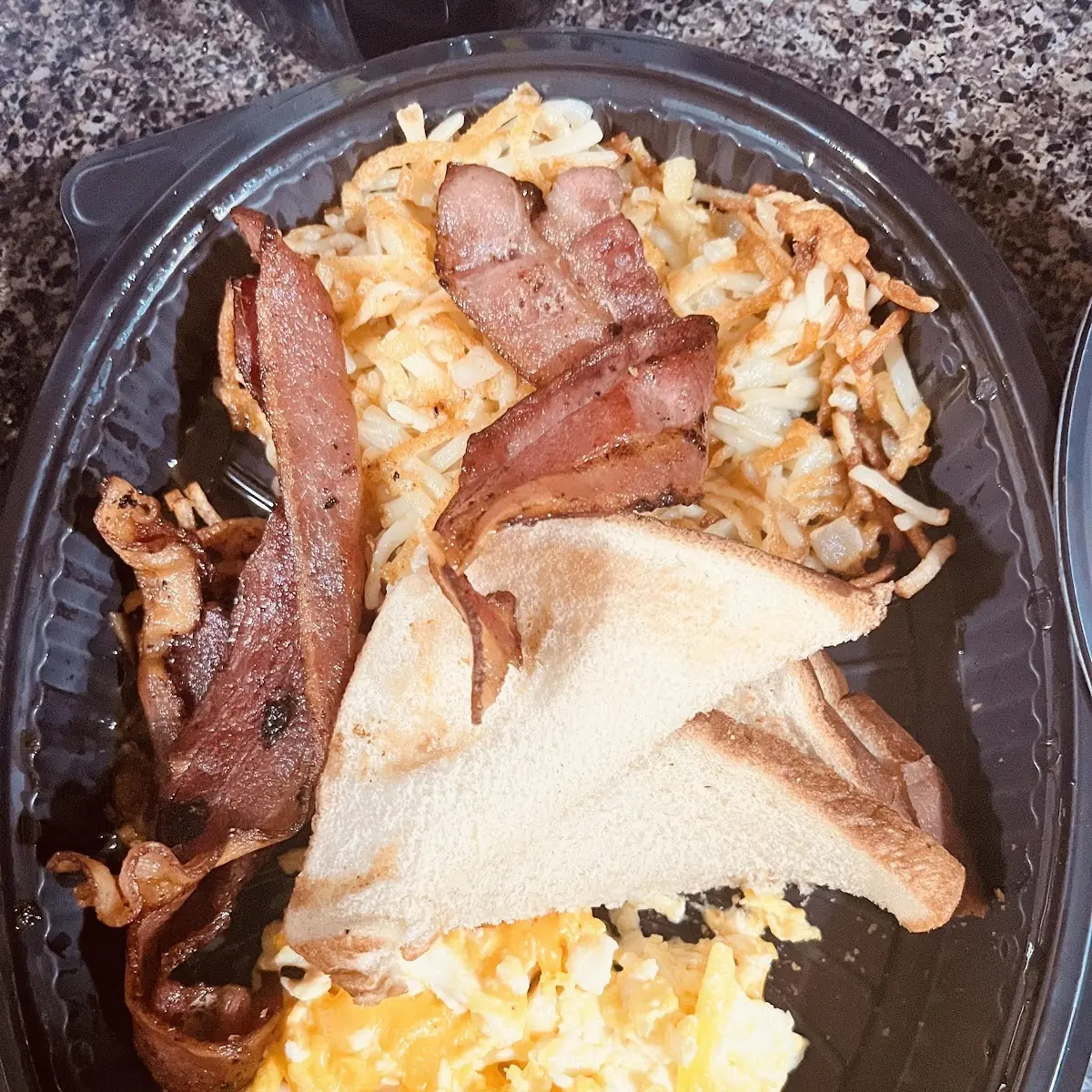 Bacon Scrambled Eggs and Hashbrowns