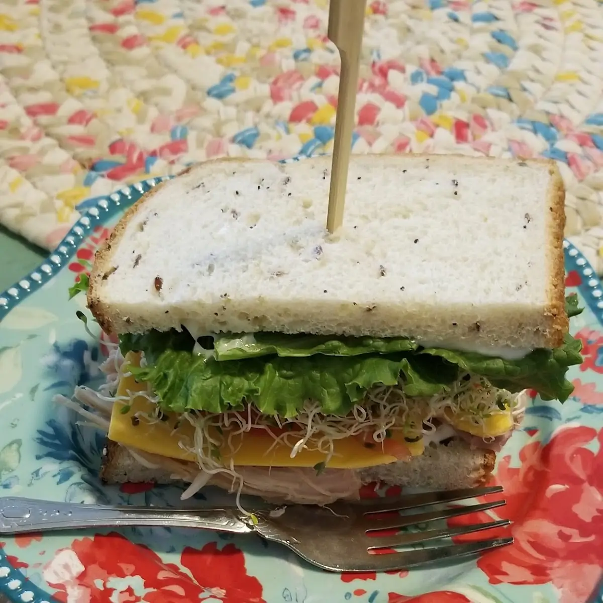 Turkey Sprouts Lettuce Tomato Cheddar Sandwich