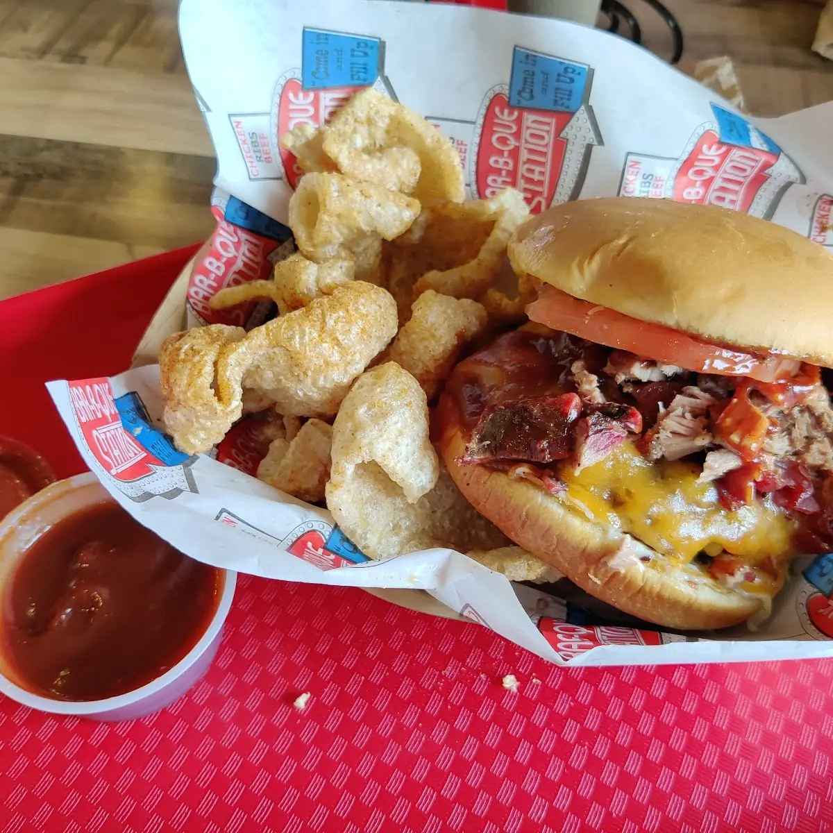 BBQ Brisket Burger and Pork Rinds
