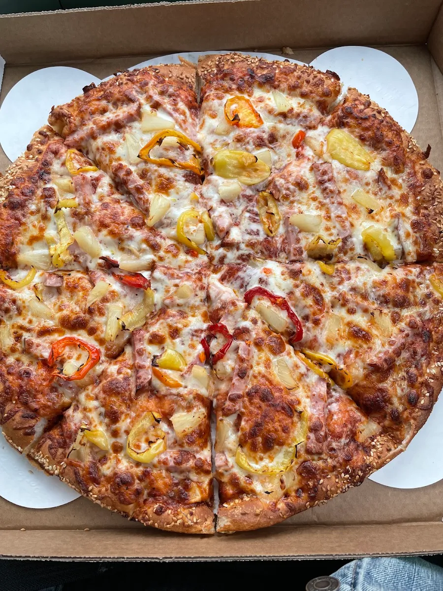 Hawaiian with Banana Peppers, Red Swan Pizza - Calgary Macleod Trail