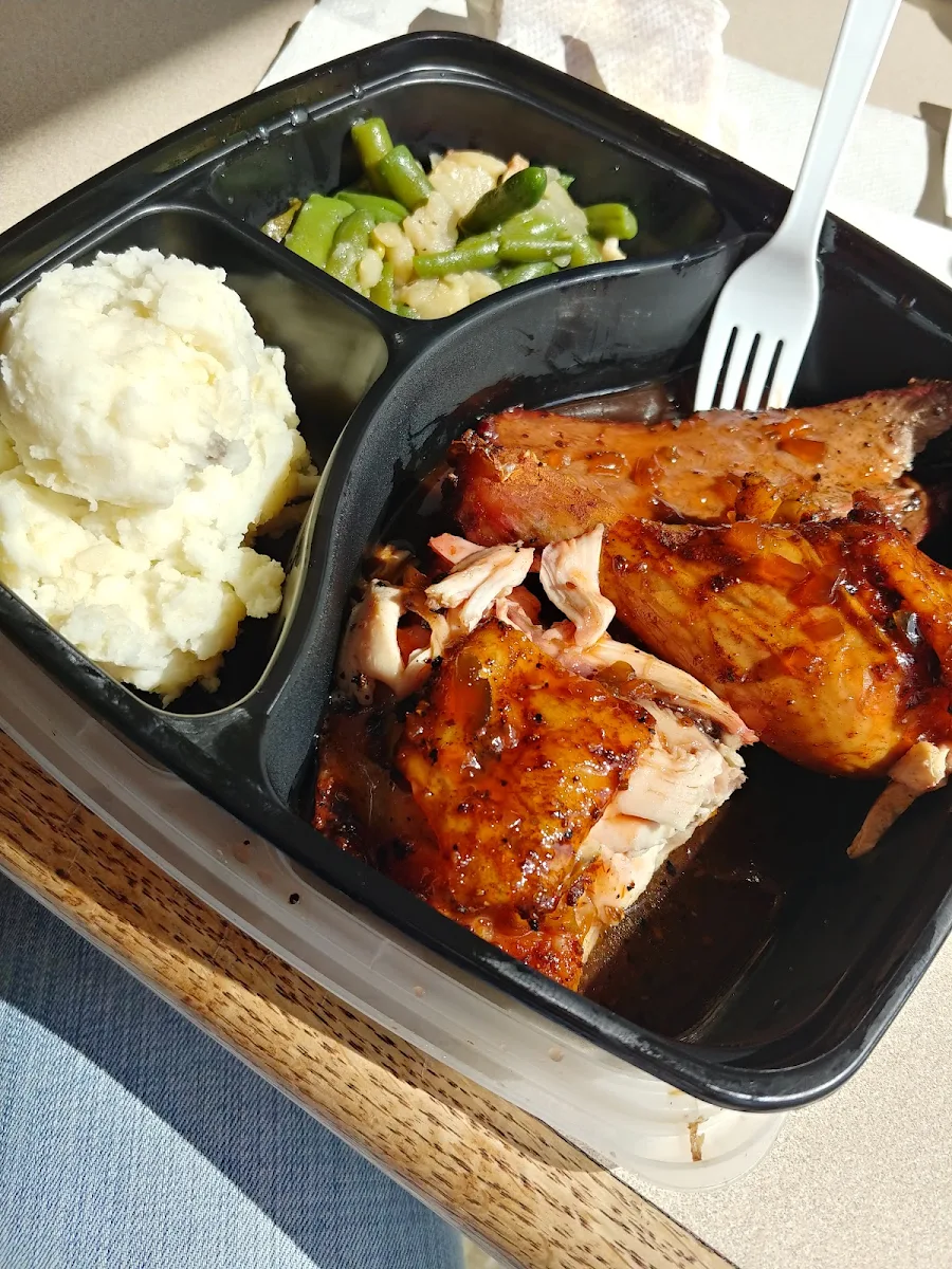 Ribs Chicken Green Beans and Mashed Potatoes