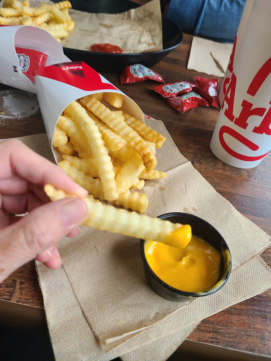Crinkle Fries and a Side of Cheddar for Dipping