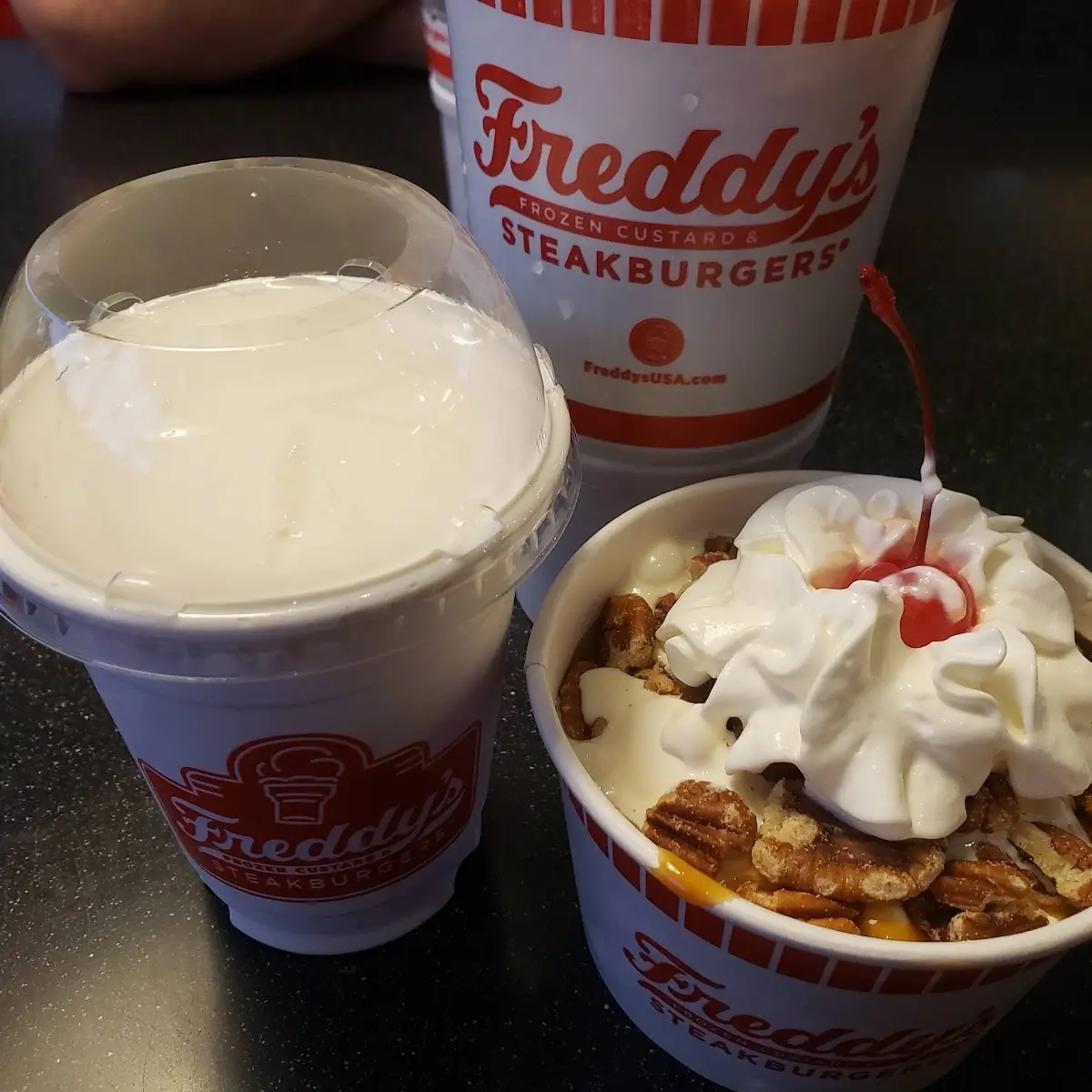 Vanilla Shake and Turtle Sundae