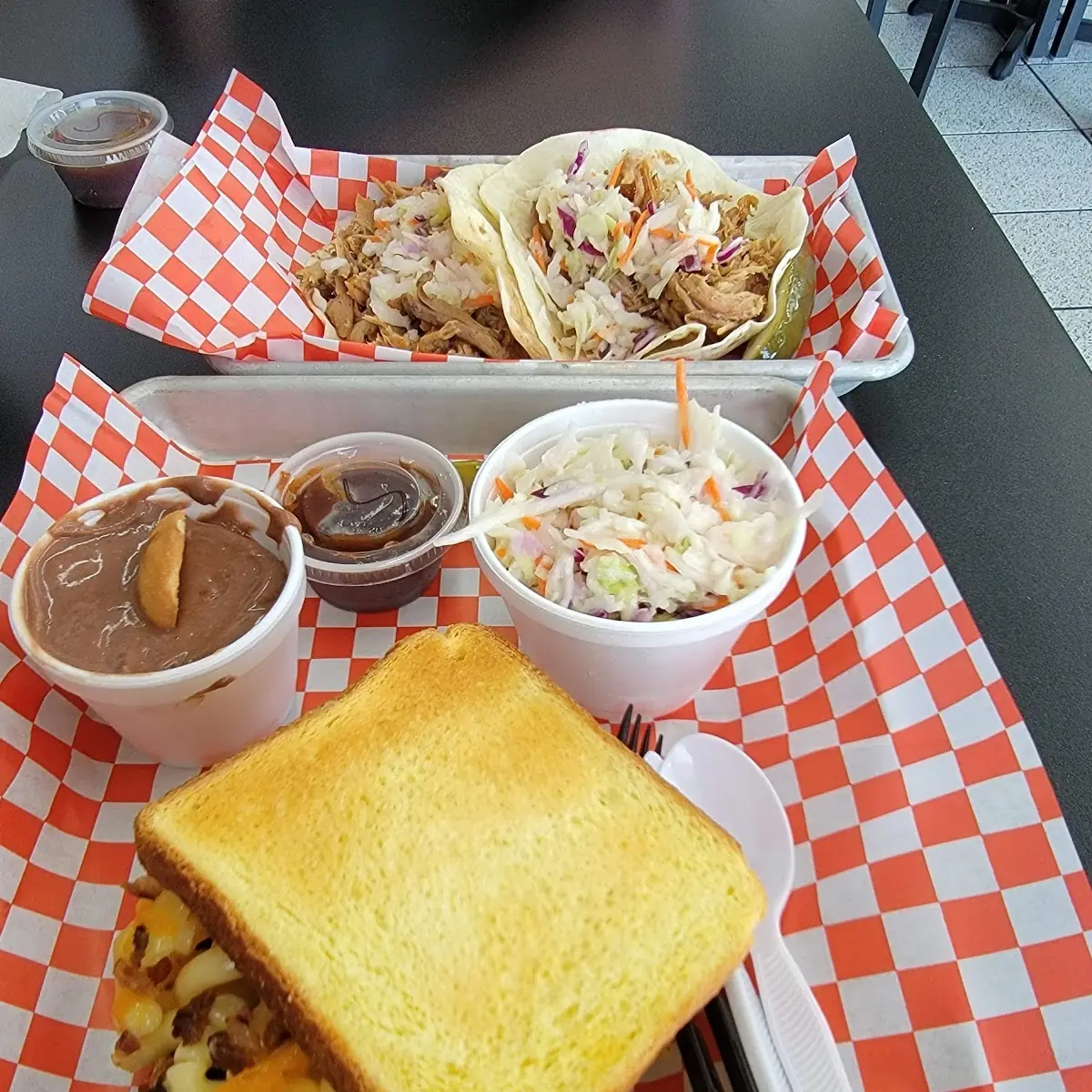 Brisket w Bacon Mac N Cheese Sandwich