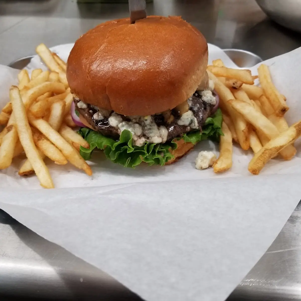 Blue Cheese Bruin Burger and Fries