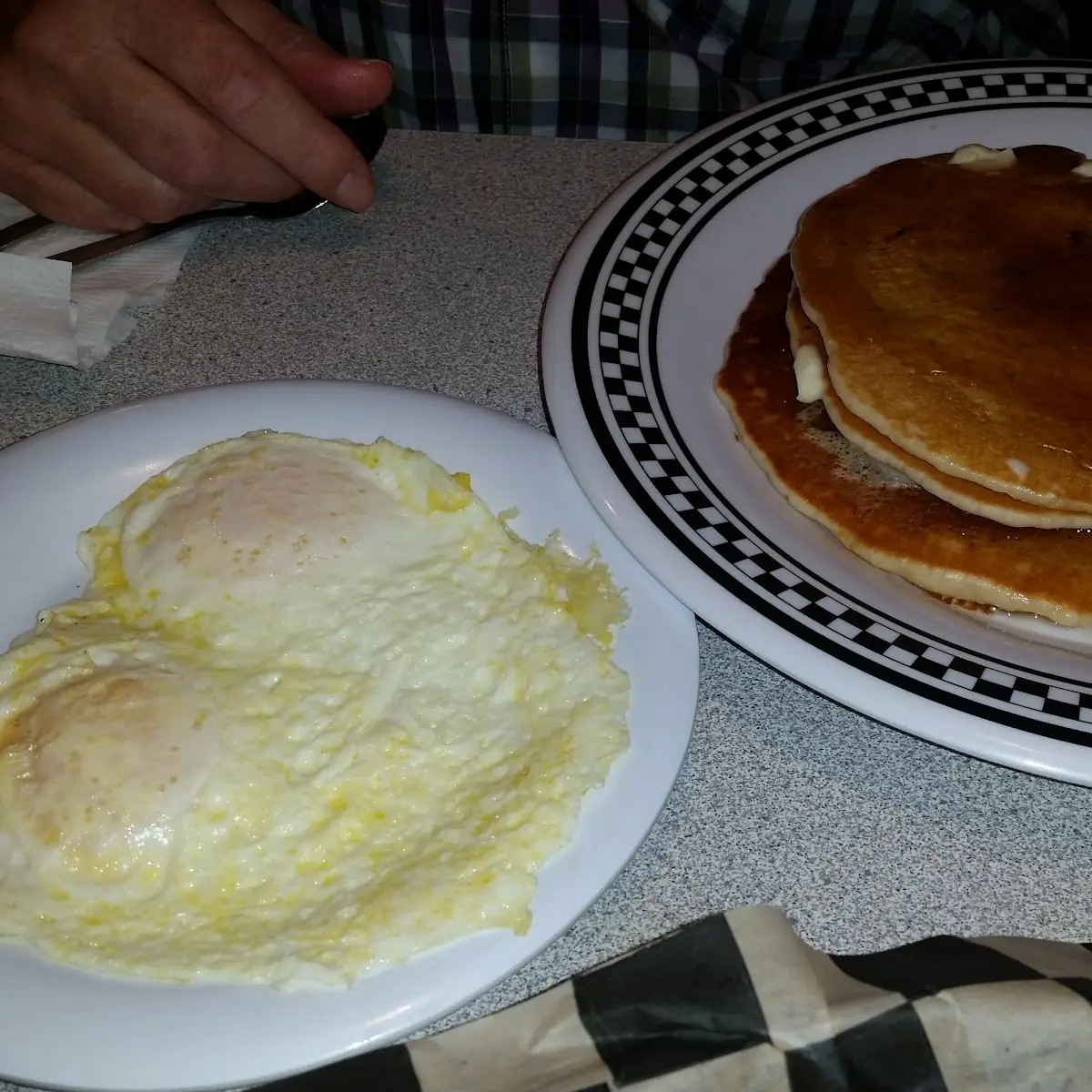 Blueberry Pancakes with Eggs over Easy