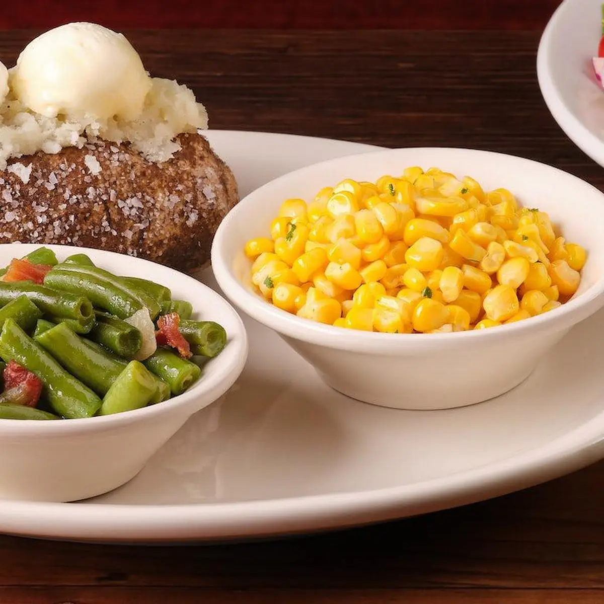 Buttered Corn House Salad Steak Fries