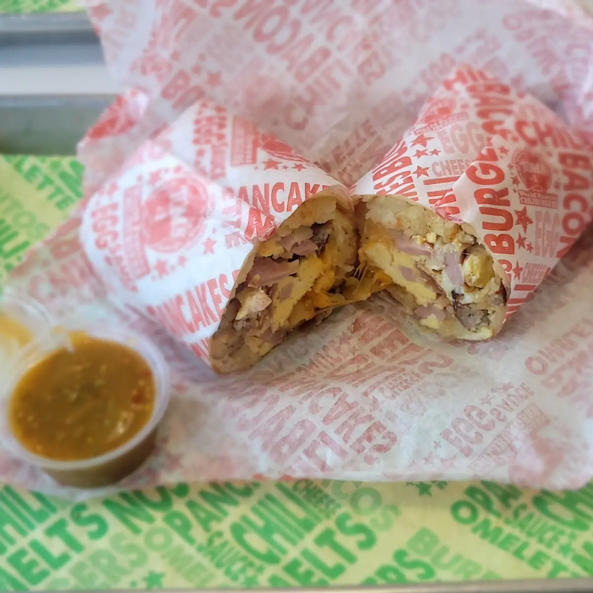 Breakfast Burrito Sausage Bacon Ham Egg and Cheese