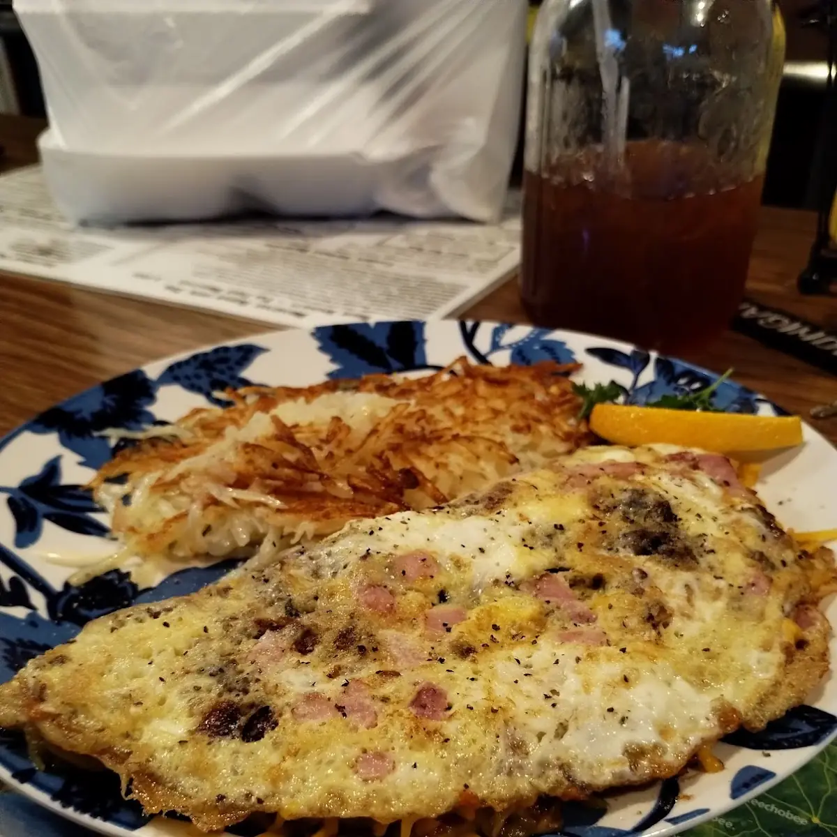 Meat Lovers Omelette and Hash Browns