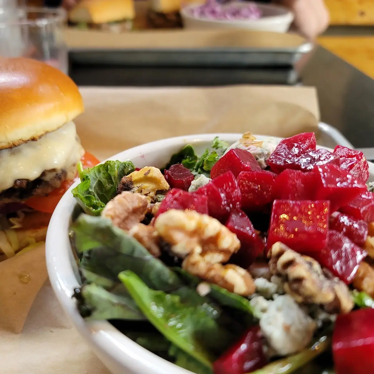 Cheeseburger w Beets Kale Salad