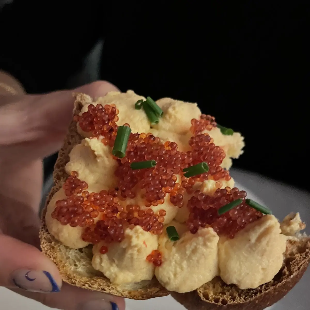 Deviled Egg Toast Red Tobiko