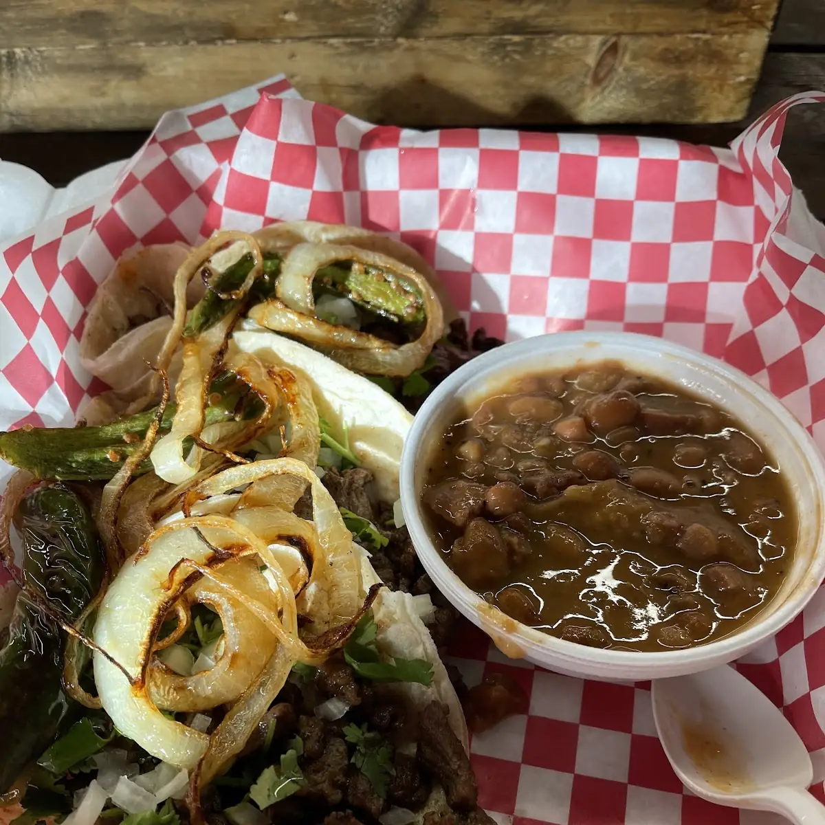 Charro Beans and Asada Taco