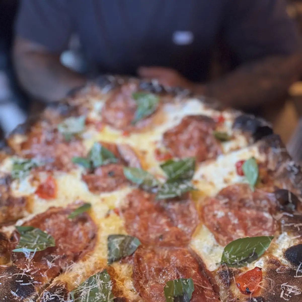 Pepperoni Pizza with Fresh Basil