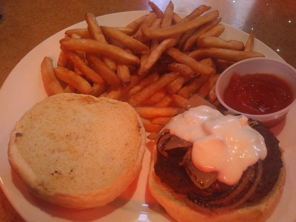Burger with Caramelized Onions and Blue Cheese