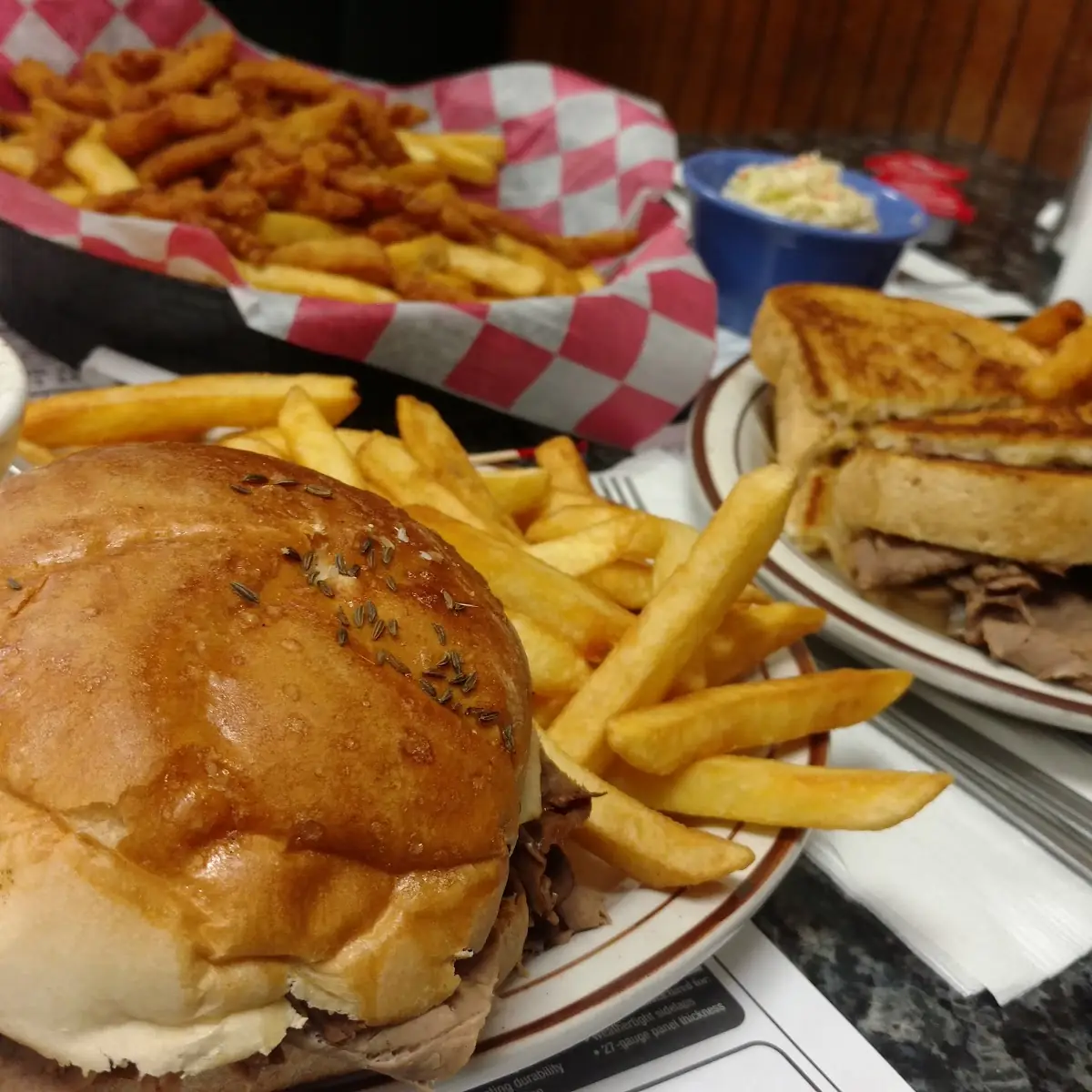 Fried Clam Strips Roast Beef Sandwich Beef on Weck