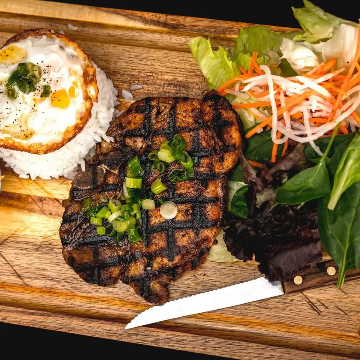 BBQ Pork Chop & Fire Egg