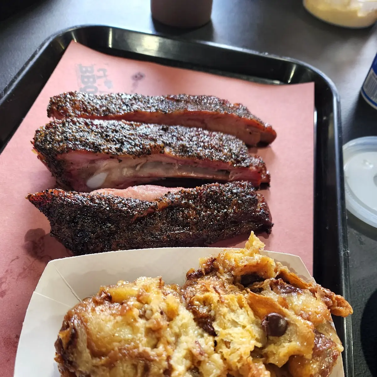 Ribs and Chocolate Chip Bread Pudding