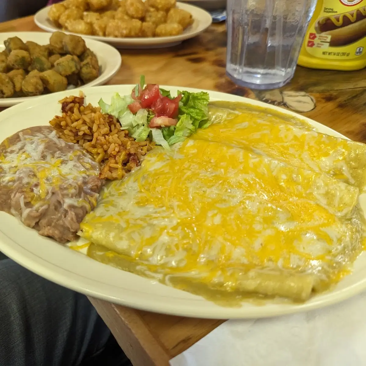 Cheese Enchiladas w Onions Rice & Beans