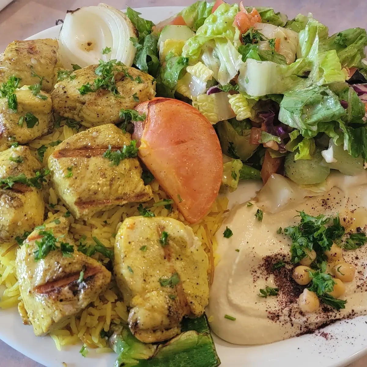 House Salad with Beef Kafta Kabob Plate