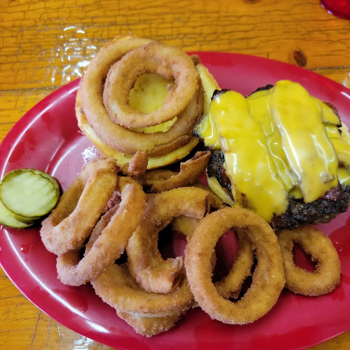 Bacon Cheese Burger with Onion Rings