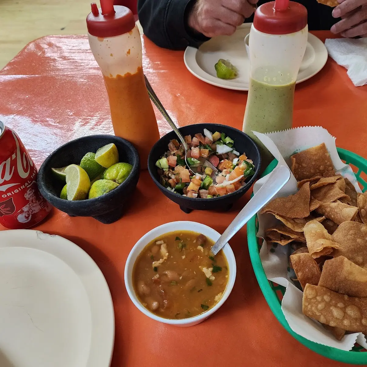 Chips Salsa Pico De Gallo and Charro Beans