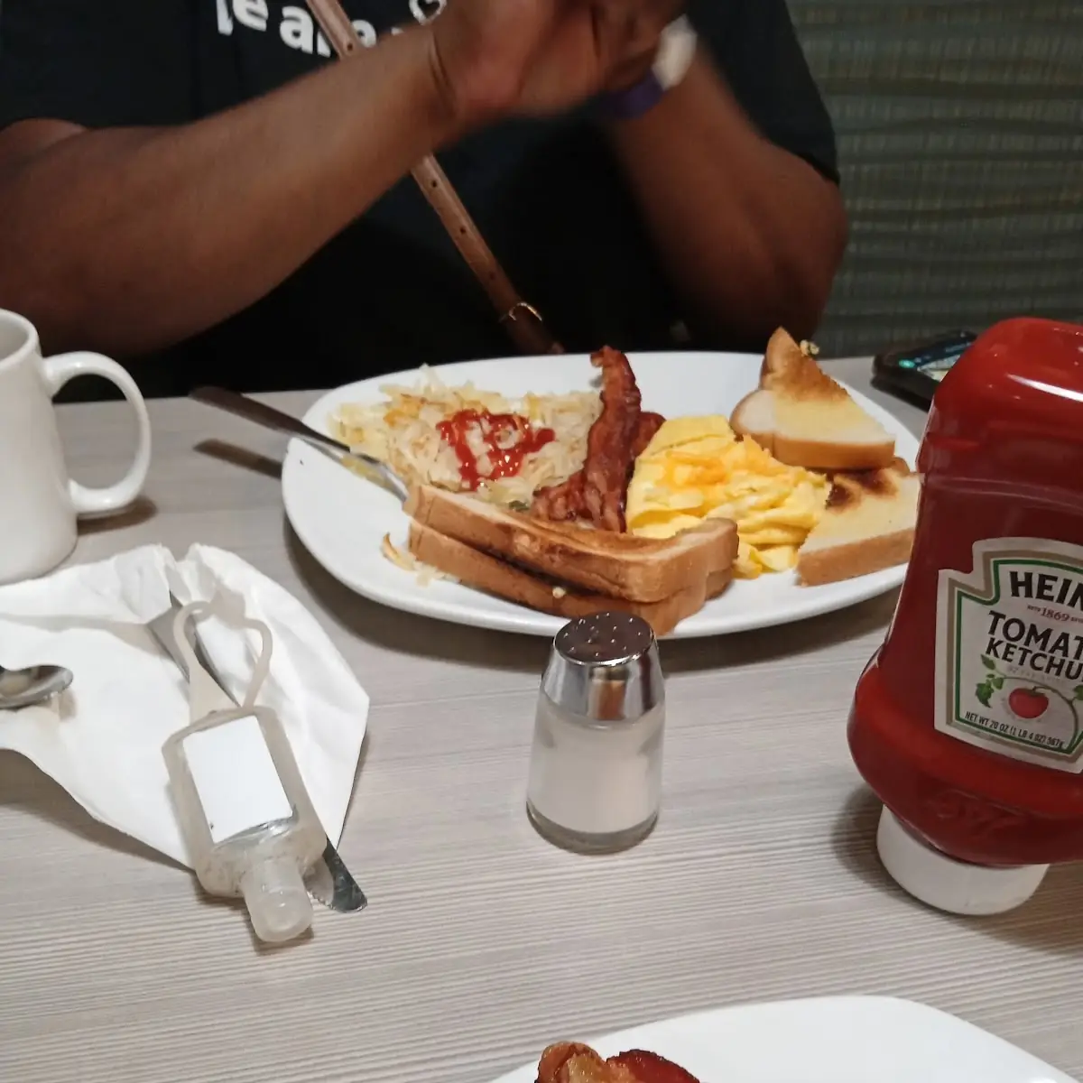 Pancakes Hash Browns Eggs and Toast