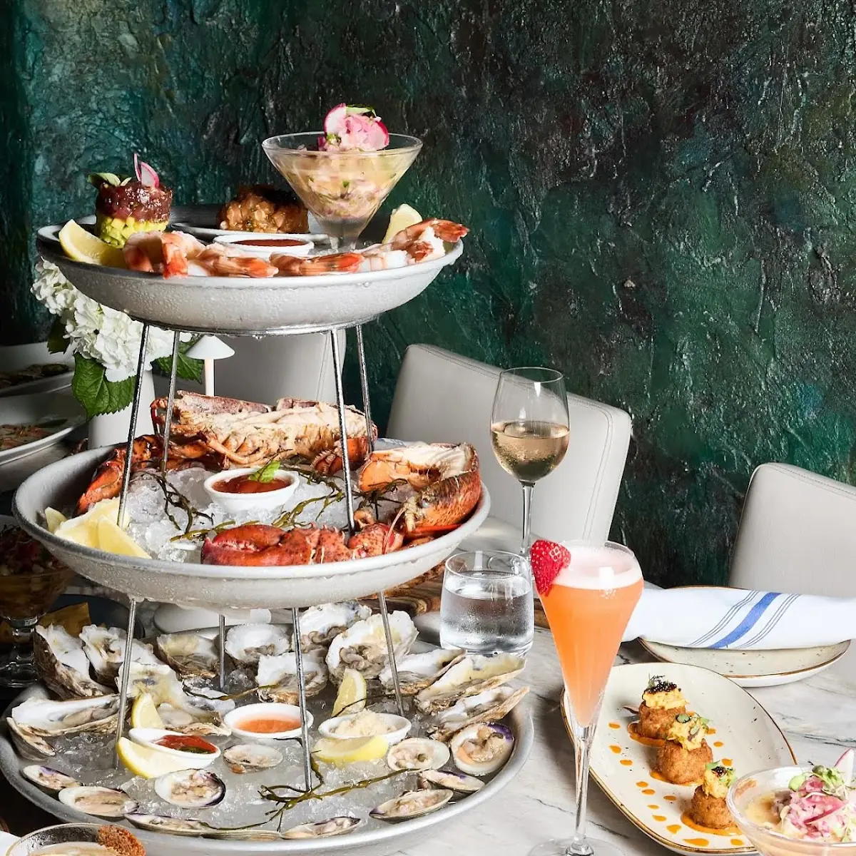 Chilled Seafood Tower with Shrimp and Oysters