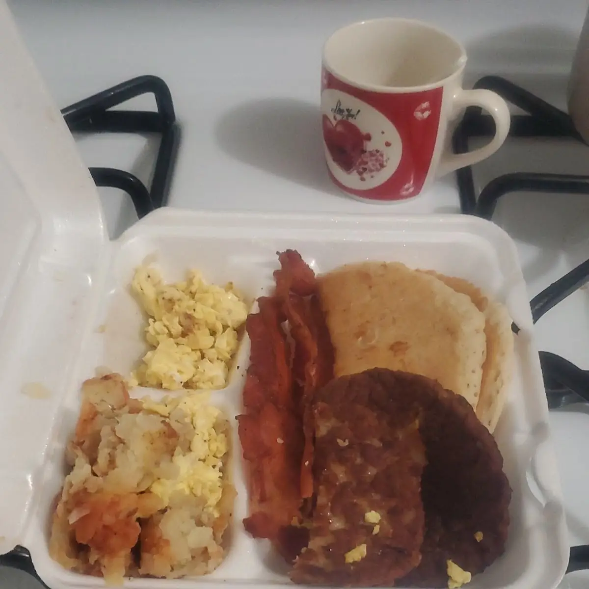 Bacon Sausage Fried Potatoes and Pancakes