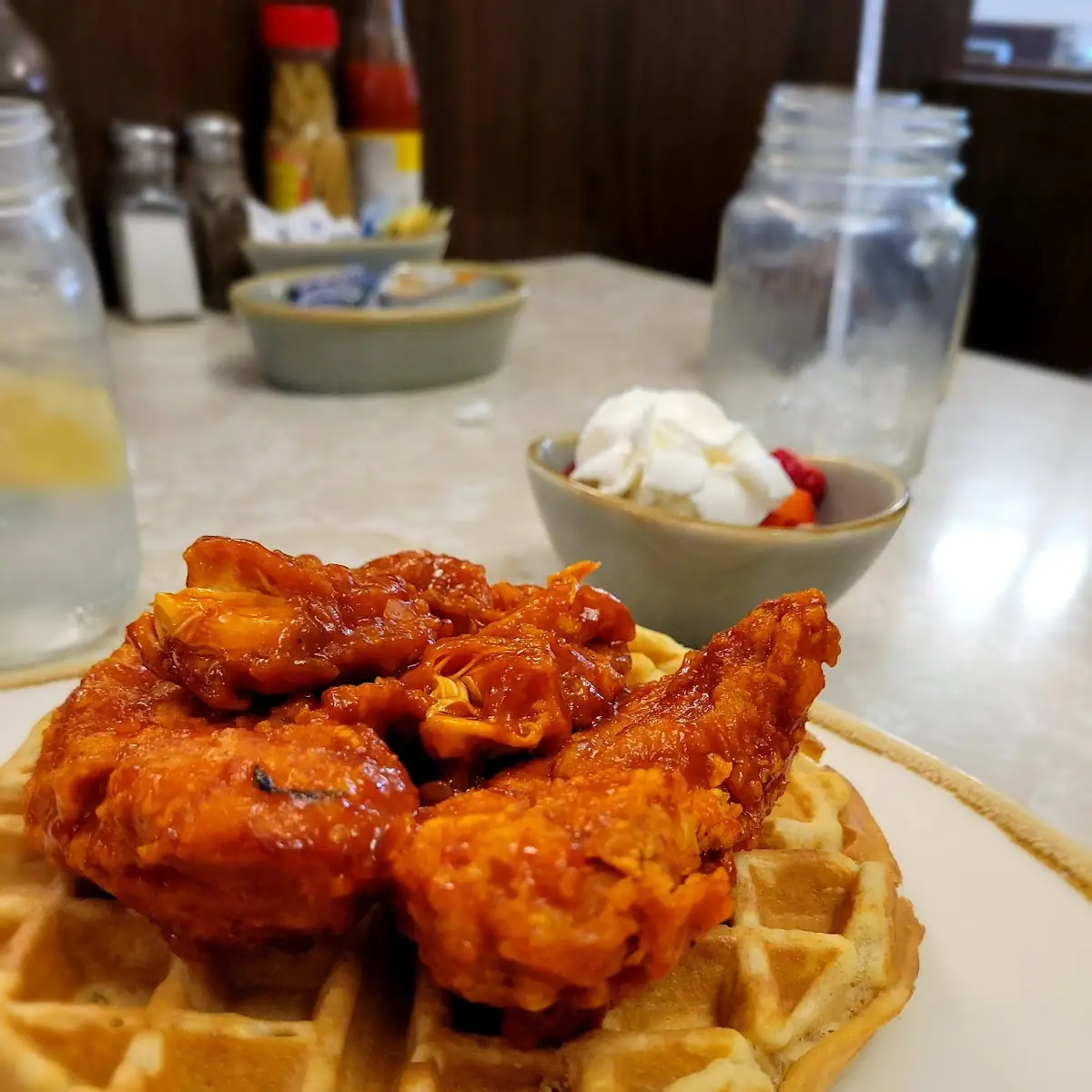 Waffles with Strawberry Topping