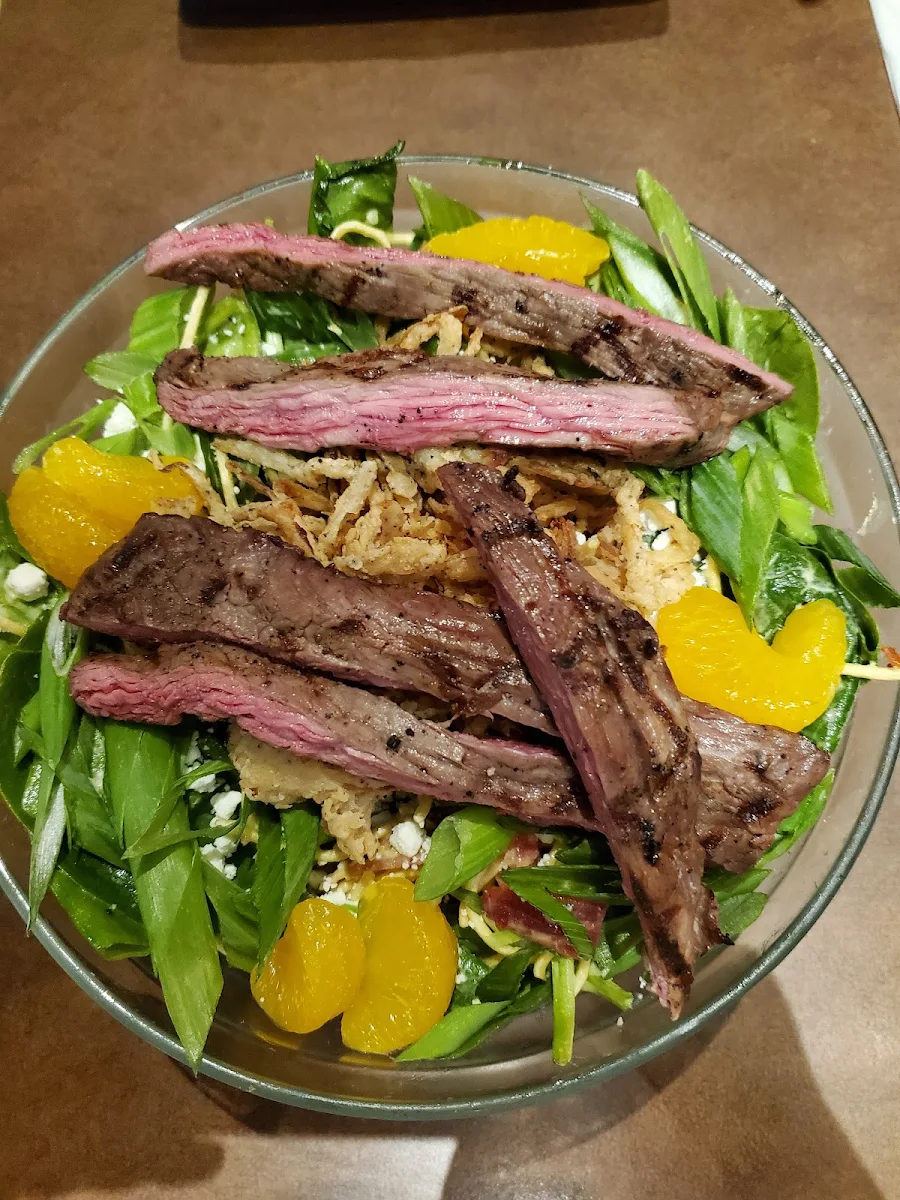 Spinach Salad with Steak Straps Added