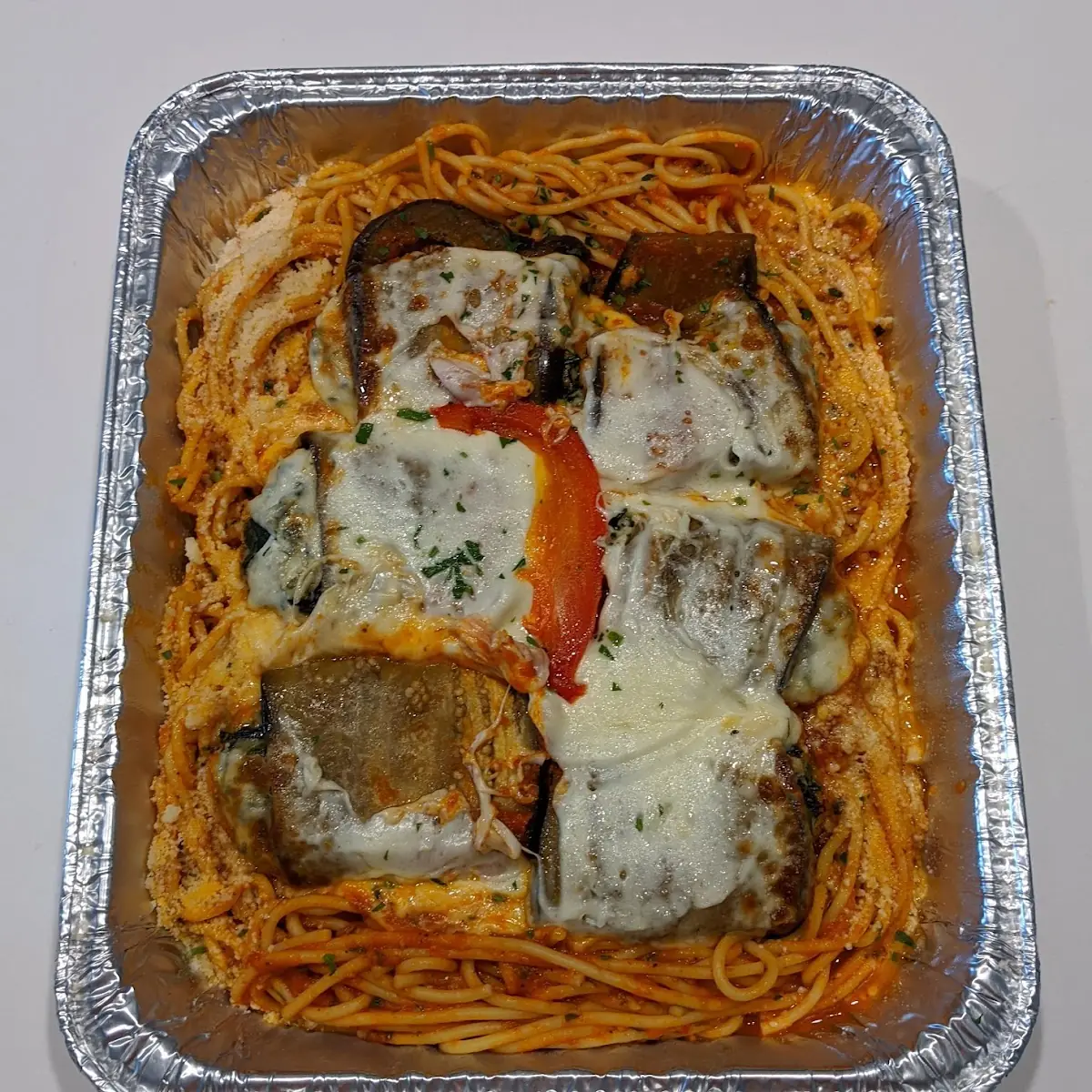 Eggplant Parmesan with Spaghetti