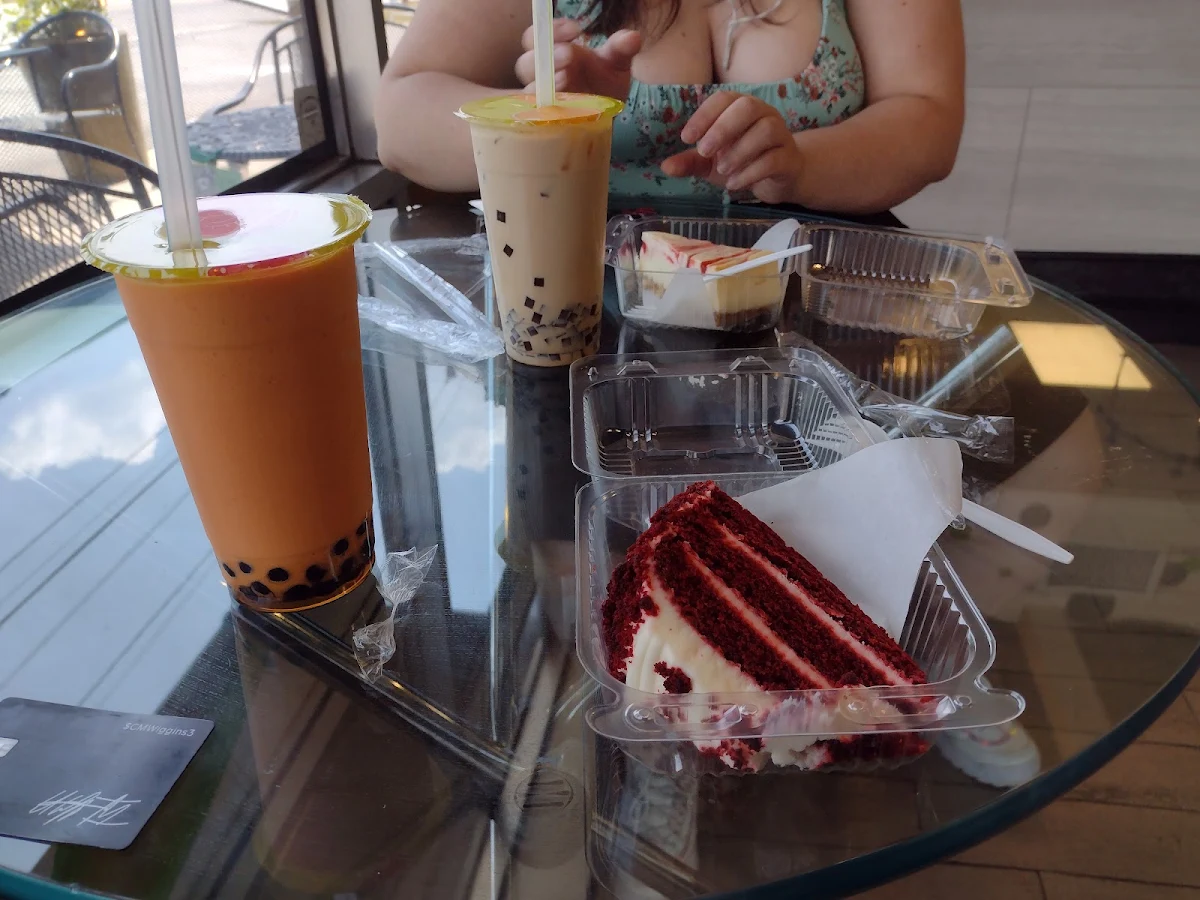 Thai Tea Smoothie Red Velvet Cake Slice